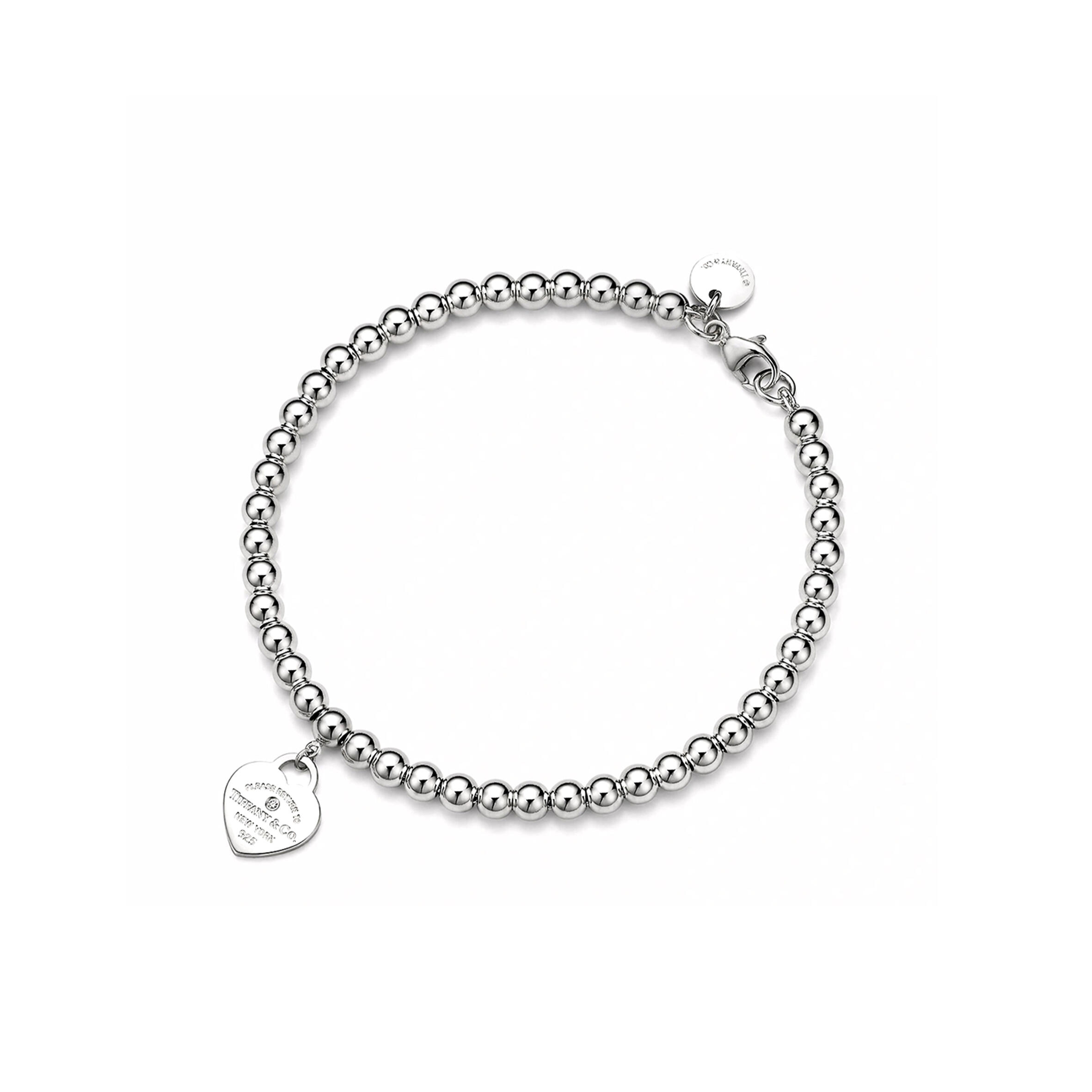 TIFFANY STERLING SILVER WITH DIAMOND HEART TAG BEAD BRACELET 6853255